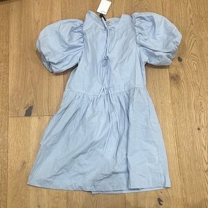 H&M Light Blue Puff Sleeve Dress XXS NWT